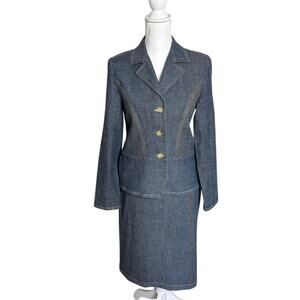 Ellen Tracy 2-Piece Denim Skirt Set Utility Officecore Y2K Knee Length 4P